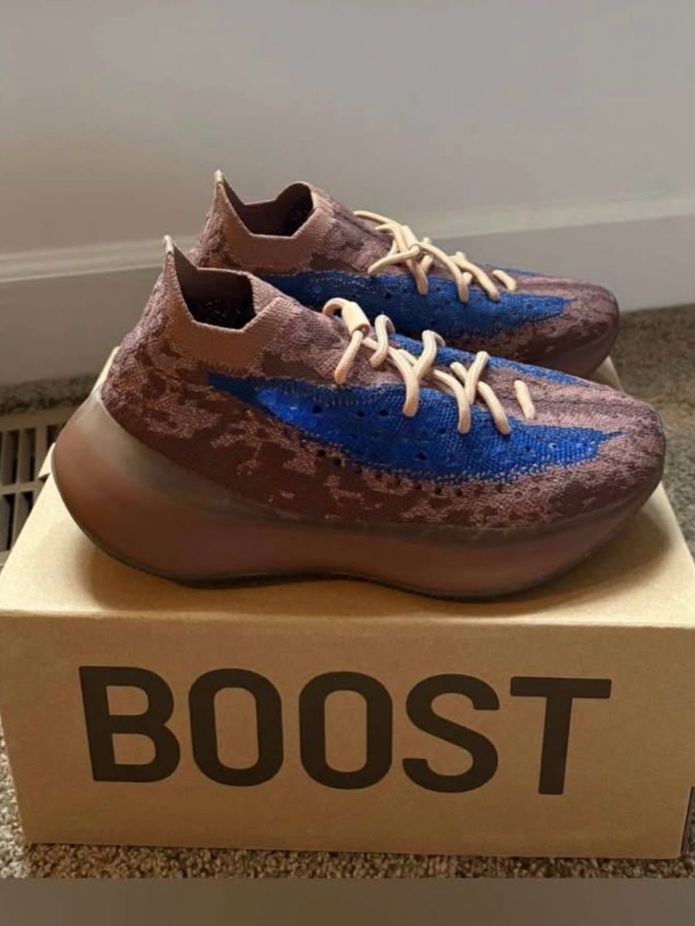 Yeezy Athletic Knit Sneakers in Brown with Blue Accent men’s size 7